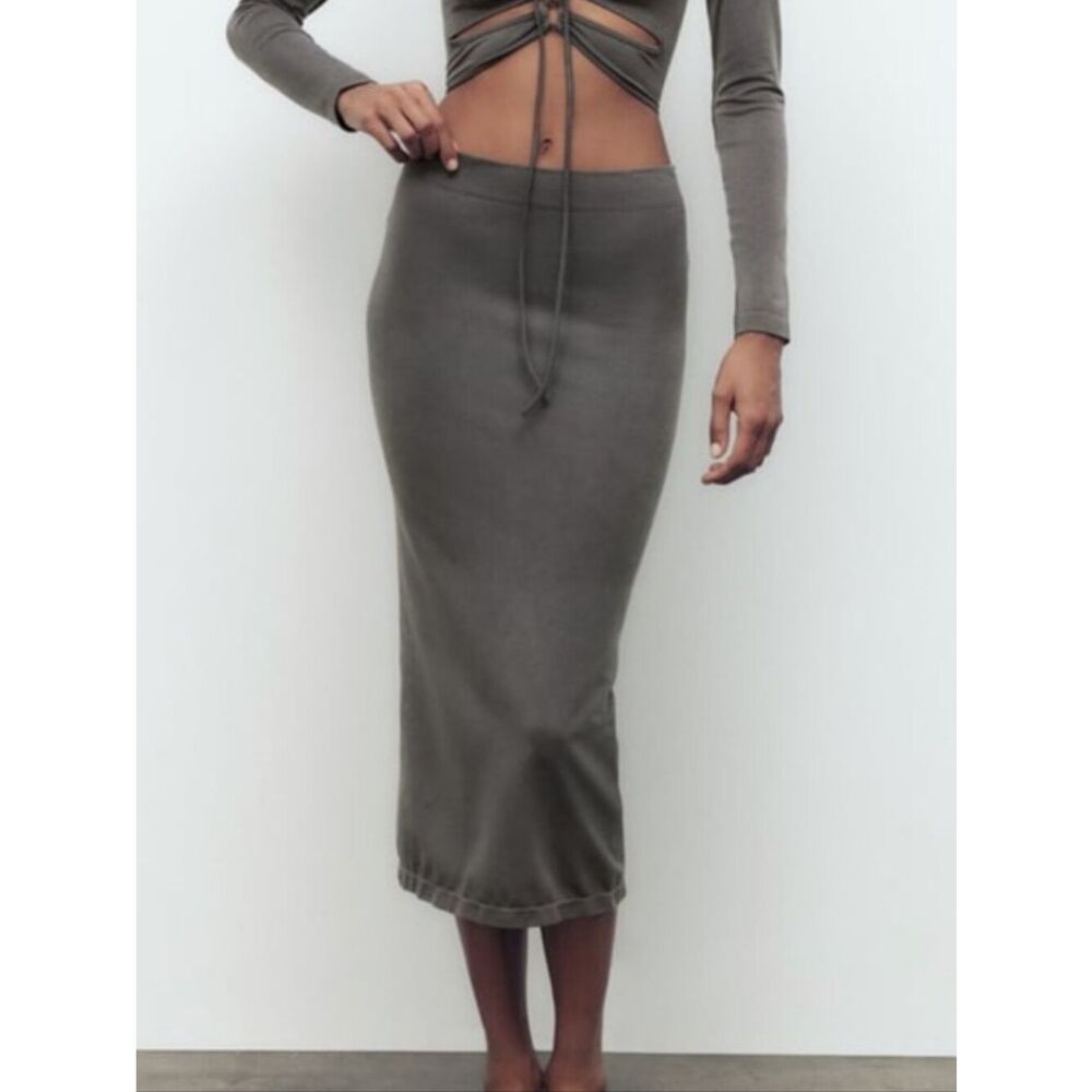 ZARA Dark Grey Seamless Fitted Tube Midi Skirt‎ SZ M/ L NWOT Indie Grunge